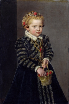 Little Girl with a Basket of Cherries by Anonymous