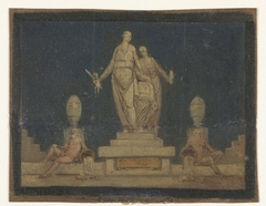 Monument met twee staande figuren en twee stroomgoden by Unknown Artist