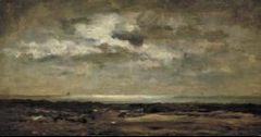 Moonlit view of a beach by Charles-François Daubigny