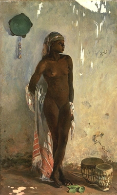 Nude female slave with tambourin by Frank Buchser