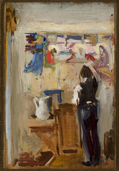 Painter Janusz Nawroczyński in the studio, sketch by Konrad Krzyżanowski