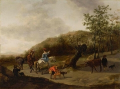 Paysage avec chasseurs et paysans by Gerrit Adriaenszoon Berckheyde