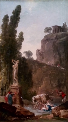 Paysage avec femme renversée par sa monture by Hubert Robert