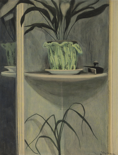 Planten, inktpot en spiegel by Léon Spilliaert