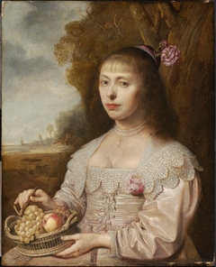 Portrait of a Young Woman Holding a Basket of Fruit by Jacob van der Merck