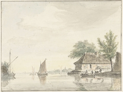 Rivierlandschap met zeilende boten by Hendrik Spilman