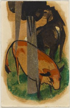 Rotes Pferd und gelbes Rind by Franz Marc