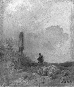 Schäfer vor einem Feldkreuz by Adolf Heinrich Lier