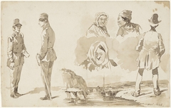 Schetsen van twee soldaten, andere figuren en een landschap by Pieter van Loon