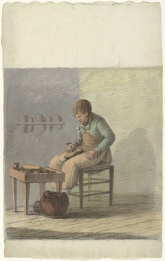 Schoenmaker aan het werk by Unknown Artist