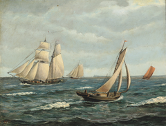 Seascape with sailing boats. by Carl Frederik Sørensen