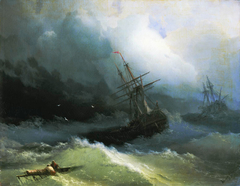 Ships at the raging sea by Ivan Aivazovsky