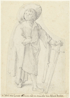 Staande jongen met zwaard by Lucas van Leyden