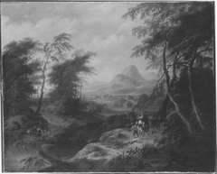 Südliche Berglandschaft mit Auszug zur Reiherbeize by Maximilian Joseph Schinnagl