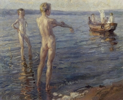 Summer's evening at the lake (Boys taking a bath) by Christian Landenberger