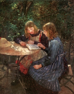 The daughters of the artist / Two girls in the garden by Fritz von Uhde