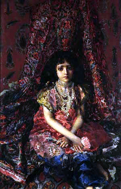 The Girl Against the Background of Persian Carpet by Mikhail Vrubel