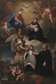 The Holy Ghost, Angels and the Virgin with Saints Mark, Stanislau Kostka (Holding the Child), Aloysius Gonzaga and Francesco Borgia by Antonio Balestra