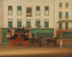 The London-Manchester Stage Coach, “the Peveril of the Peak,” outside the Peacock Inn, Islington by James Pollard