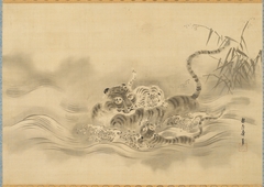 Tiger Fording a Stream with Cubs by Kanō Tanshin