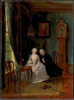 Unseemly Love, perhaps a scene of the Widower Joost with Lucia, 2nd scene from the play "De wanhebbelijke liefde" by CJ van der Lijn by Cornelis Troost