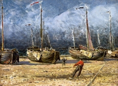 Fishing boats at the shore by Aleksander Gierymski