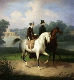 Equestrian portrait of the Schossland spouses by January Suchodolski