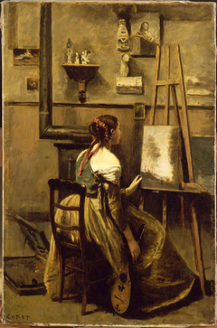 L'atelier de Corot (Jeune femme assise devant un chevalet) by Jean-Baptiste-Camille Corot