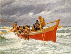 The Red Rescue Boat on its Way Out by Michael Peter Ancher