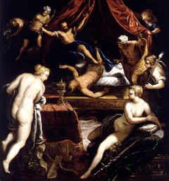 Hercules Expelling the Faun from Omphale's Bed by Tintoretto