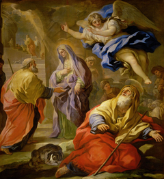 Verheißung an Joachim und Begegnung von Joachim und Anna an der Goldenen Pforte by Luca Giordano