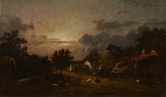 Village Scene, Sunset by Jules Dupré