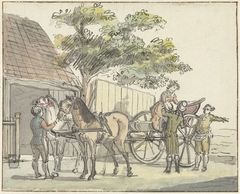 Wagen met twee paarden bij de uitspanning De Donkere Kuil bij Haarlem by Reinier Vinkeles