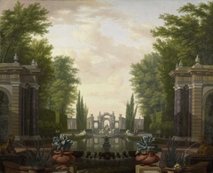 Water Terrace with Statues and Fountains in a Park by Isaac de Moucheron