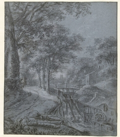 Watermolen in een heuvelachtig landschap by Simon de Vlieger