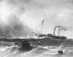 Woelig water, in de verte een stoomboot by Louis Meijer