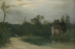 Wooded landscape with castle by Carl Blechen